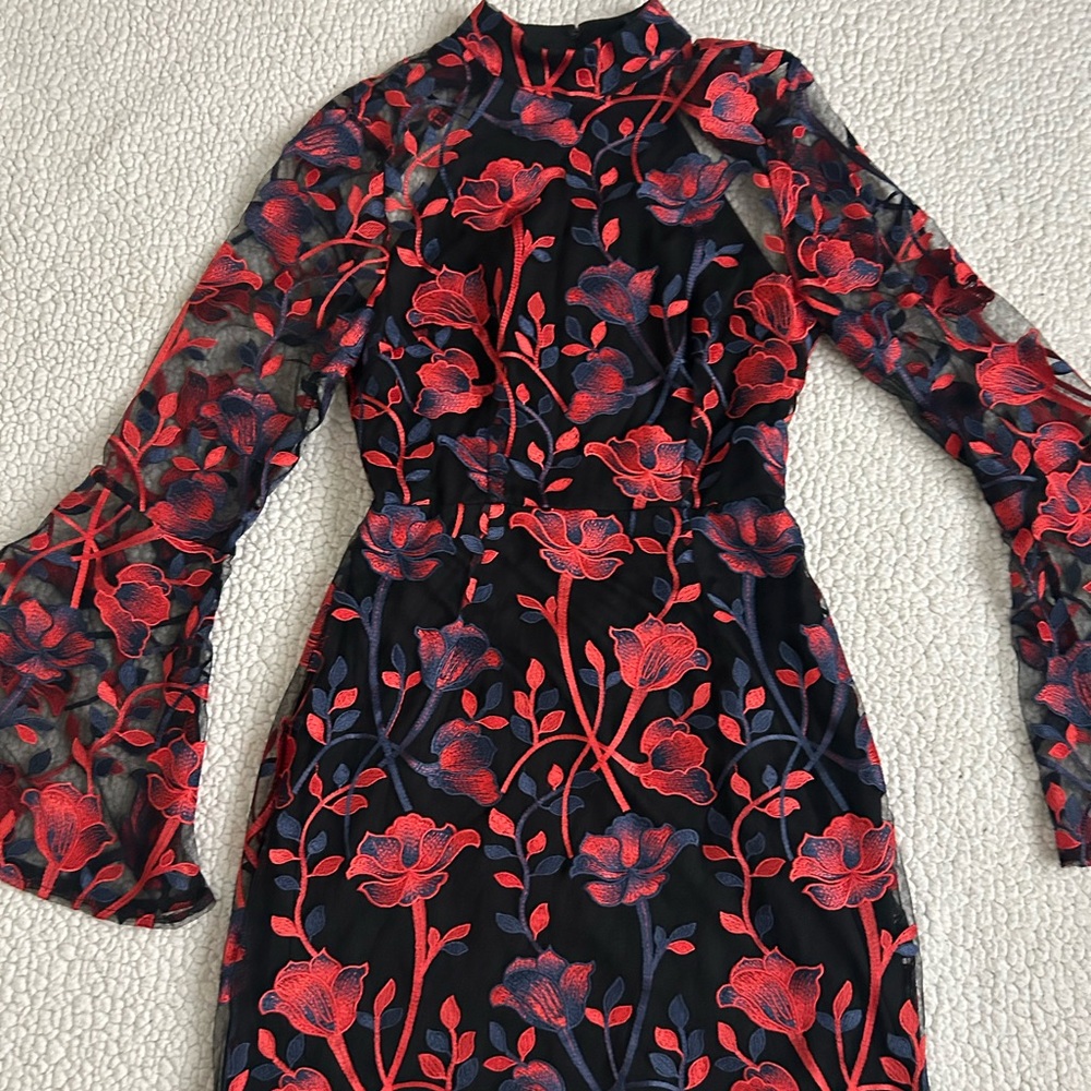 Elegant Floral Navy and Pink Dress